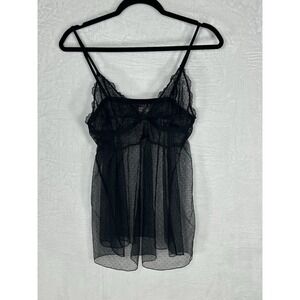 Victorias Secret XL 90's Black Sheer Dotted Flyaway Babydoll Coquette Whimsigoth